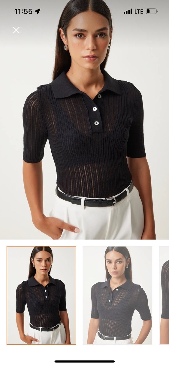 Düğmeli Siyah Kısa Kollu Kadın Bluz - Görsel 2