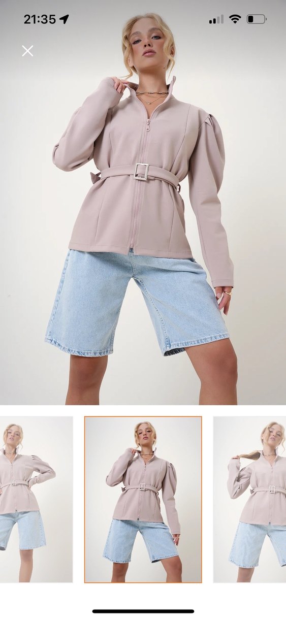 Bej Kadın Kemerli Mini Bermuda Şort - Görsel 2