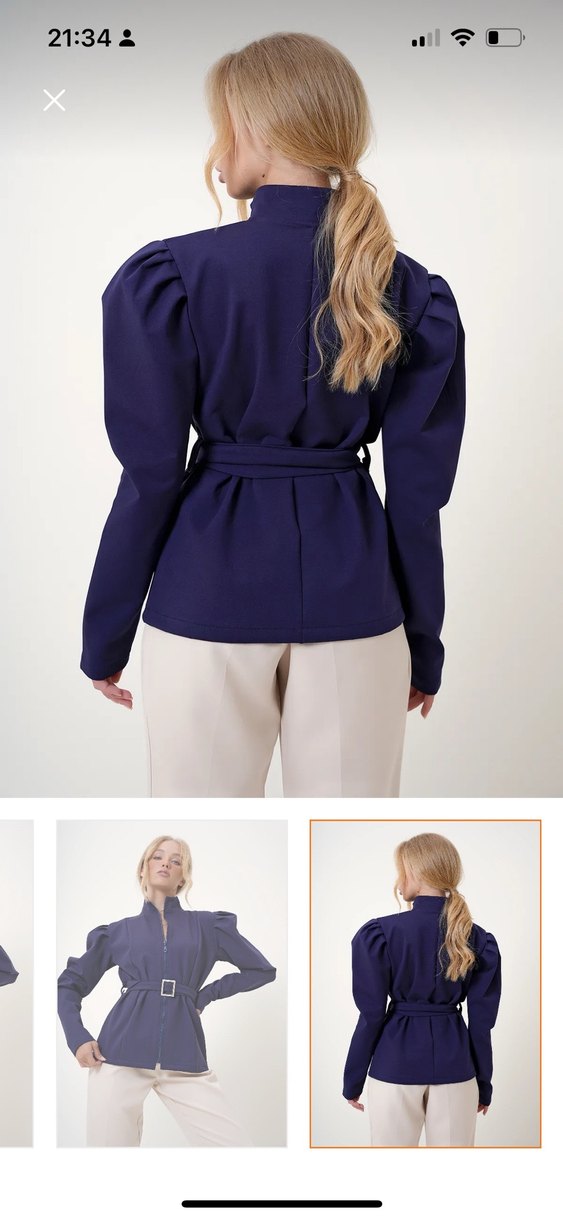 Kemerli, Uzun Kollu Mavi Midi Blazer - Görsel 2