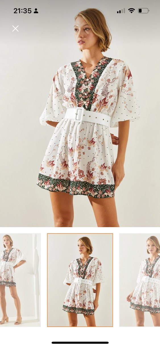 Bohem Kemerli Kısa Pamuklu Elbise - Görsel 2