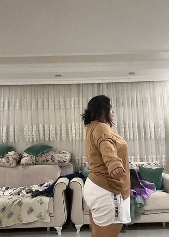 m Beden Bej Yüksek Yakalı Kadın Pamuklu sweatshirt
