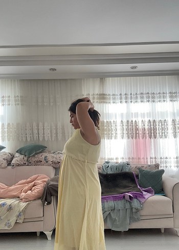 xl Beden Sarı Midi Uzun Drapeli Elbise