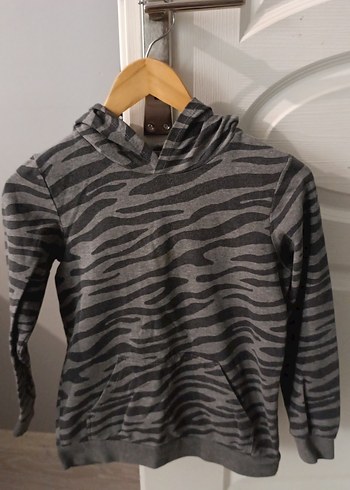 Erkek Çocuk Gri Zebra Desenli Kapüşonlu Sweatshirt