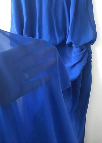 Boncuk İşlemeli Mavi Uzun Bohem Elbise - Görsel 7