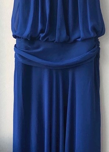 Boncuk İşlemeli Mavi Uzun Bohem Elbise - Görsel 2