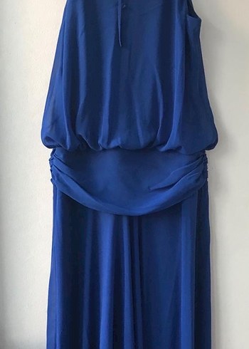 Boncuk İşlemeli Mavi Uzun Bohem Elbise - Görsel 3