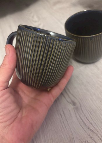 Koyu Mavi Çizgili Seramik Kupa Seti - Görsel 2