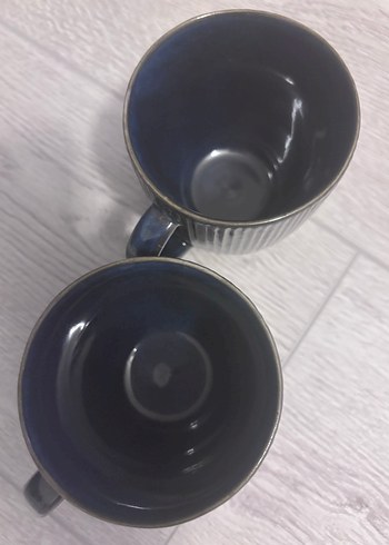 Koyu Mavi Çizgili Seramik Kupa Seti - Görsel 4