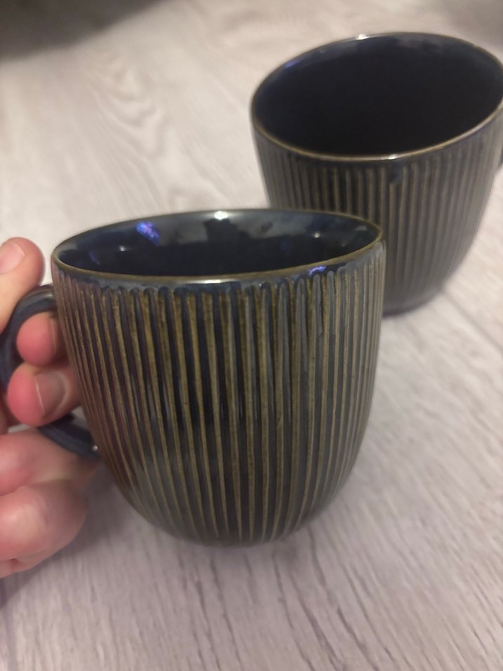 Koyu Mavi Çizgili Seramik Kupa Seti - Görsel 3