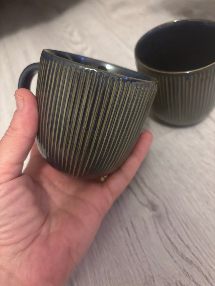 Koyu Mavi Çizgili Seramik Kupa Seti - Görsel 2