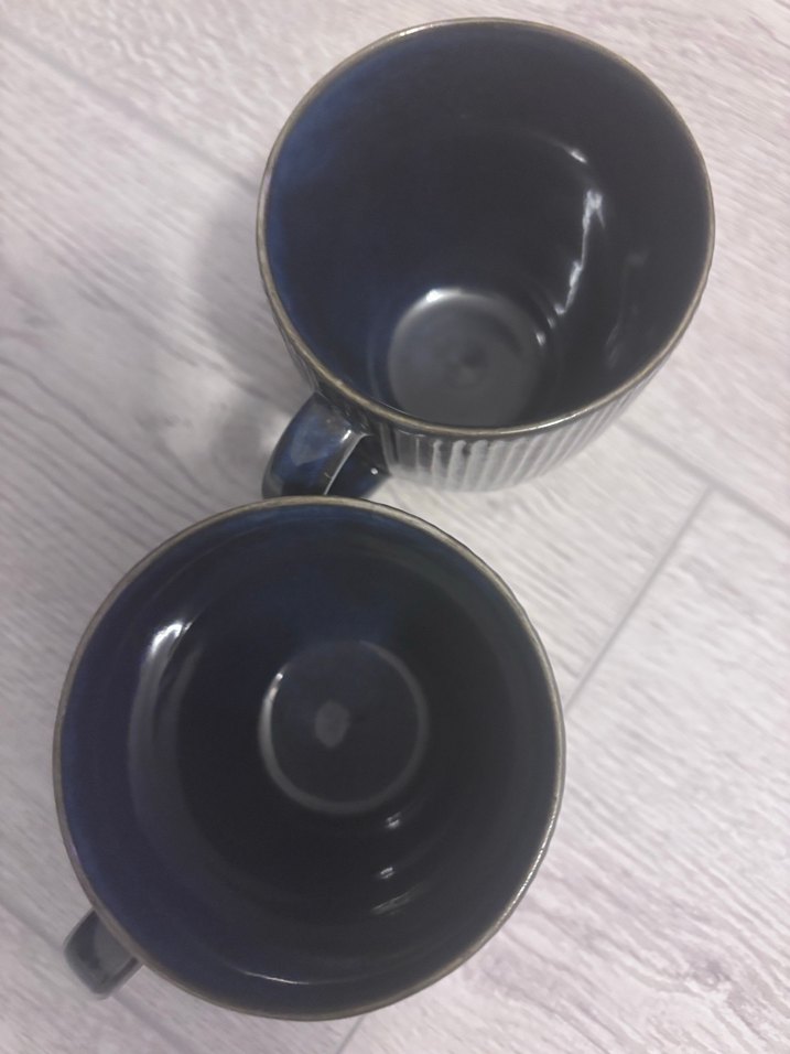 Koyu Mavi Çizgili Seramik Kupa Seti - Görsel 4