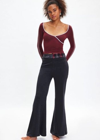 Urban Outfitters Bordo V Yaka Uzun Kollu Crop Top