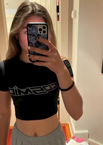 Siyah Kadın Mini Kısa Kollu Tişört - Görsel 2