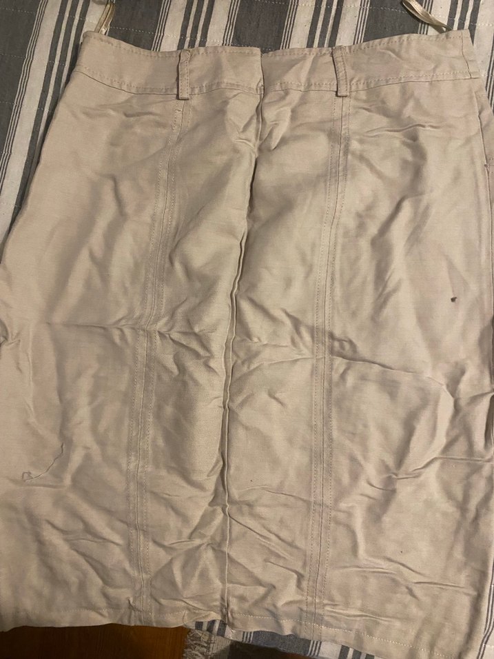 Bej Keten Hamile Midi Etek - Görsel 2