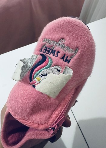 Kız Çocuk Pembe Sıcak Terlik Velcro - Görsel 6