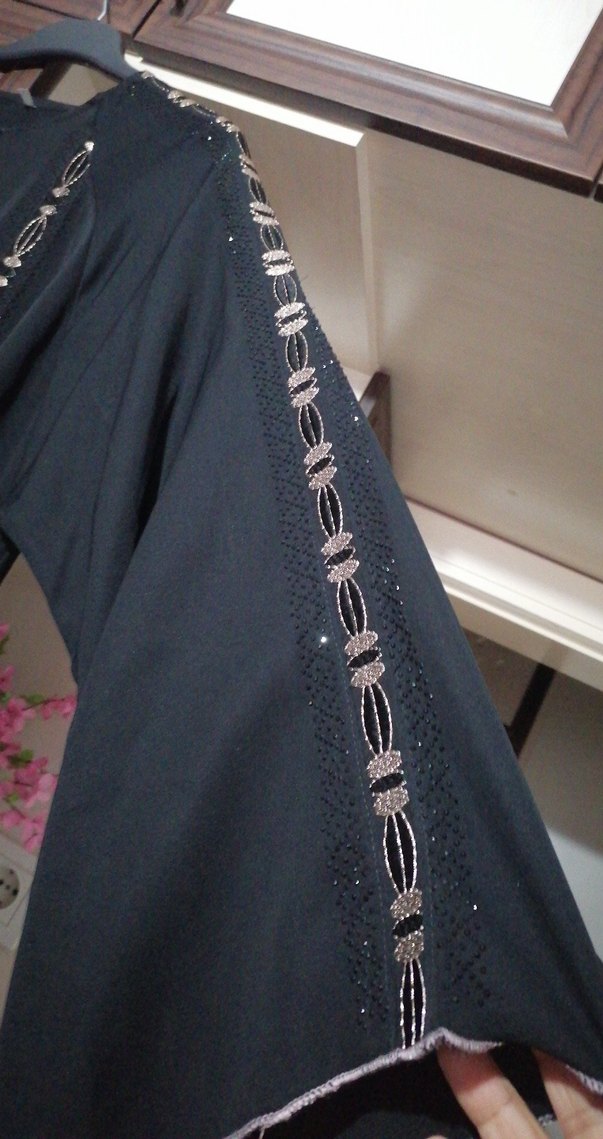 Kadın Siyah Nakışlı Uzun Kollu Uzun Elbise ince farace - Görsel 4