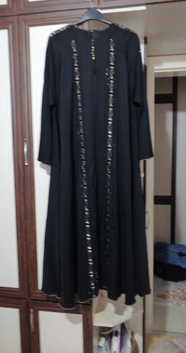 Kadın Siyah Nakışlı Uzun Kollu Uzun Elbise ince farace - Görsel 2