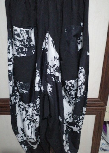 Siyah Beyaz Batik Desenli Kadın Şalvar Pantolon 44 beden 100 uz - Görsel 8