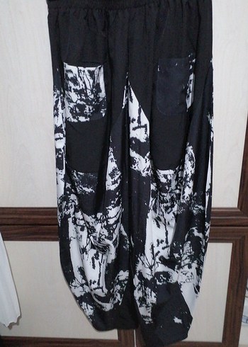 Siyah Beyaz Batik Desenli Kadın Şalvar Pantolon 44 beden 100 uz - Görsel 7