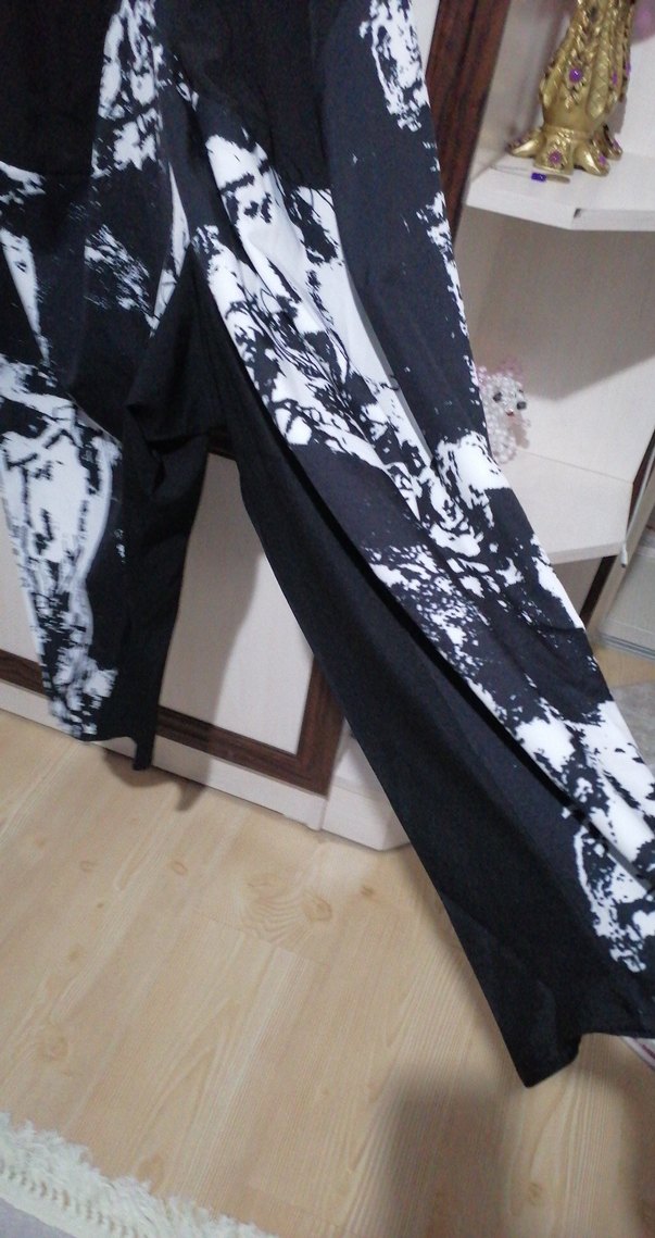 Siyah Beyaz Batik Desenli Kadın Şalvar Pantolon 44 beden 100 uz - Görsel 3