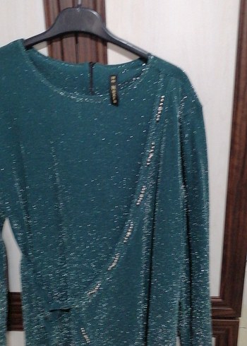 Uzun Turkuaz Drapeli Kadın Elbise - Görsel 9