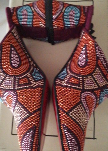 Boncuk İşlemeli Renkli Kadın Dolgu Topuk 6 st  Sabo Terlik 37nu - Görsel 7