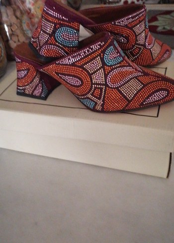 Boncuk İşlemeli Renkli Kadın Dolgu Topuk 6 st  Sabo Terlik 37nu - Görsel 6