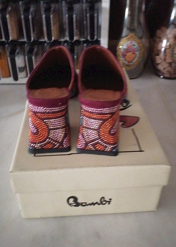 Boncuk İşlemeli Renkli Kadın Dolgu Topuk 6 st  Sabo Terlik 37nu - Görsel 3