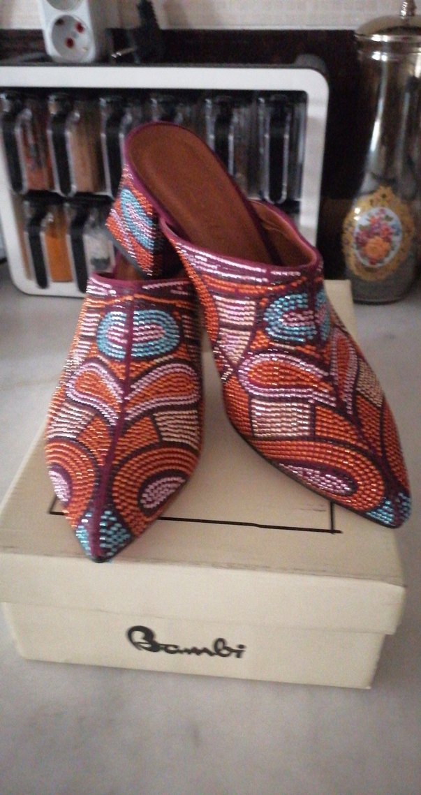 Boncuk İşlemeli Renkli Kadın Dolgu Topuk 6 st  Sabo Terlik 37nu - Görsel 2