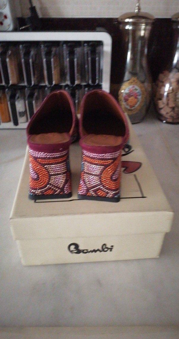 Boncuk İşlemeli Renkli Kadın Dolgu Topuk 6 st  Sabo Terlik 37nu - Görsel 3