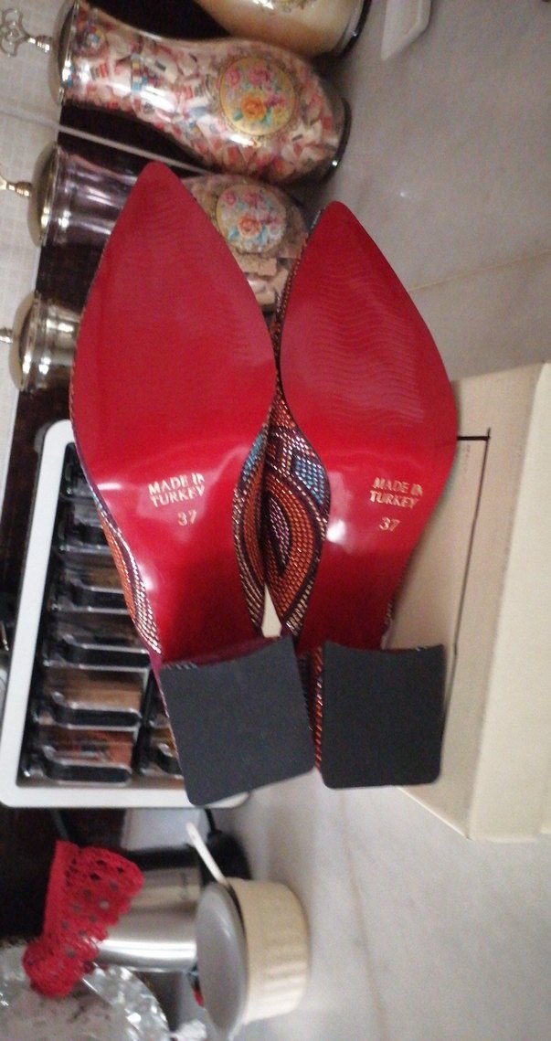 Boncuk İşlemeli Renkli Kadın Dolgu Topuk 6 st  Sabo Terlik 37nu - Görsel 4