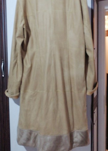 Bej Süet Düğmeli Uzun Kadın Kaban - Görsel 8