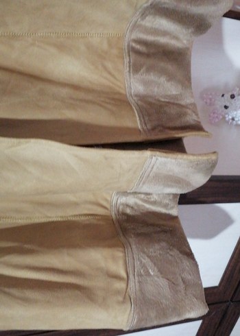 Bej Süet Düğmeli Uzun Kadın Kaban - Görsel 6