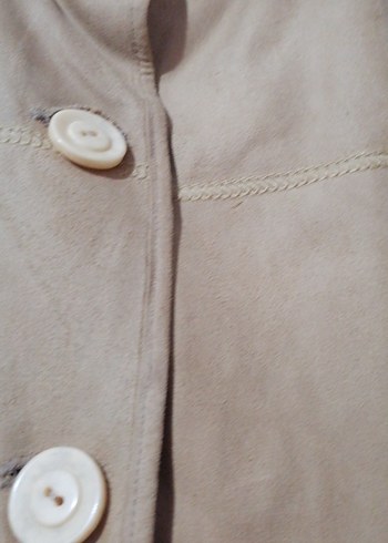 Bej Süet Düğmeli Uzun Kadın Kaban - Görsel 7