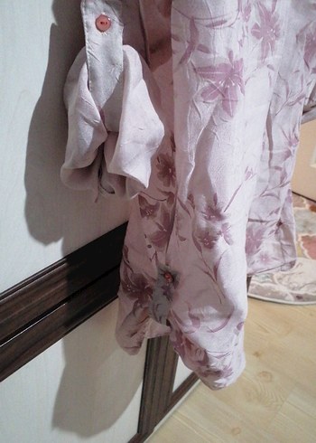 Pembe Desenli Uzun Kollu Keten Gömlek - Görsel 8