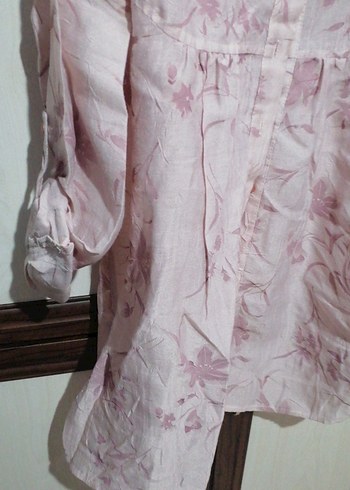 Pembe Desenli Uzun Kollu Keten Gömlek - Görsel 4