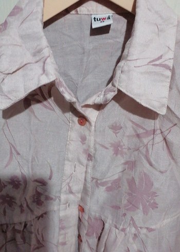 Pembe Desenli Uzun Kollu Keten Gömlek - Görsel 2