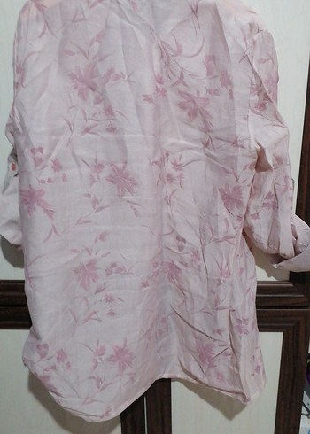 Pembe Desenli Uzun Kollu Keten Gömlek - Görsel 9