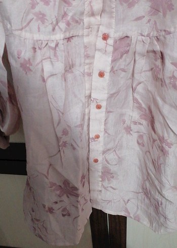 Pembe Desenli Uzun Kollu Keten Gömlek - Görsel 5