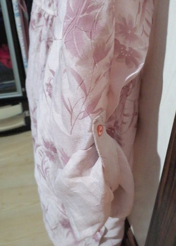 Pembe Desenli Uzun Kollu Keten Gömlek - Görsel 3