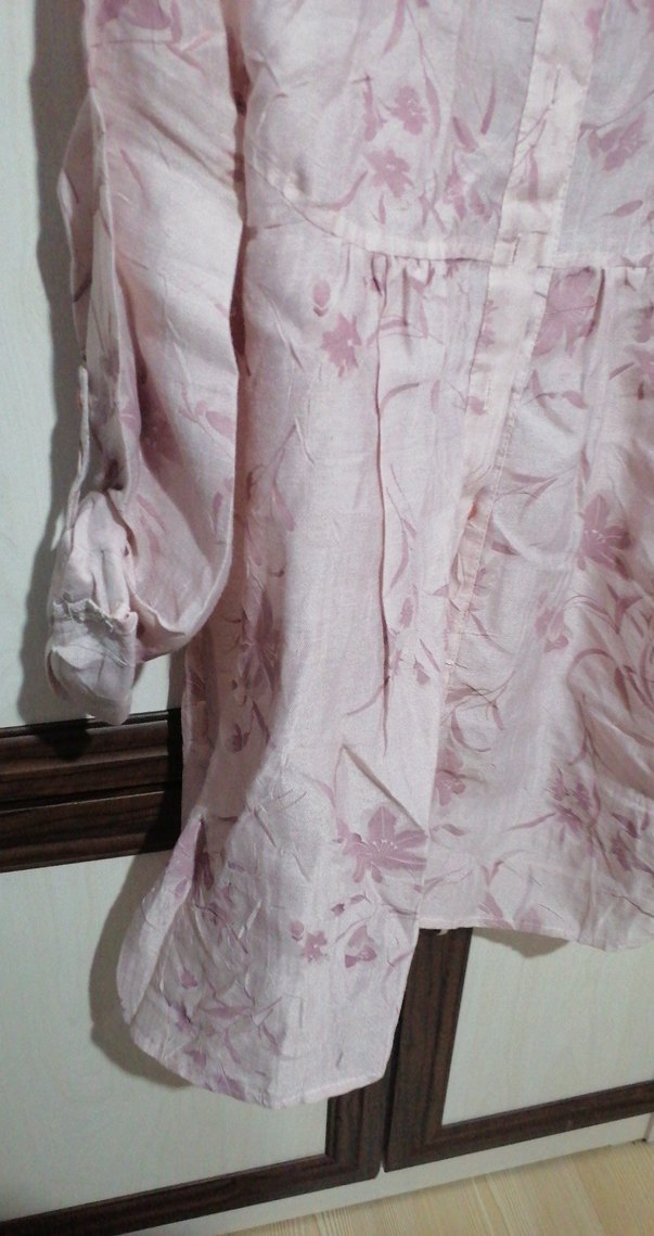 Pembe Desenli Uzun Kollu Keten Gömlek - Görsel 4