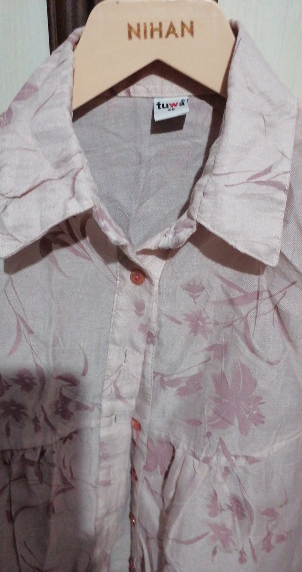 Pembe Desenli Uzun Kollu Keten Gömlek - Görsel 2