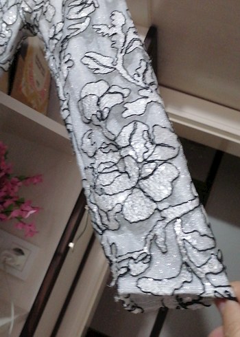 Elbise Gri Nakışlı Uzun Kollu Abiye Elbise 38 39 beden - Görsel 3