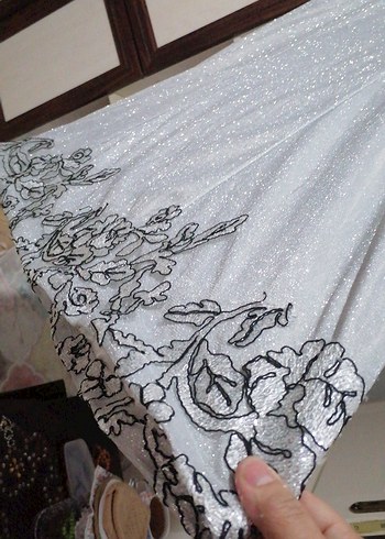 Elbise Gri Nakışlı Uzun Kollu Abiye Elbise 38 39 beden - Görsel 4