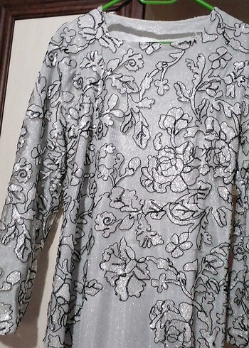 Elbise Gri Nakışlı Uzun Kollu Abiye Elbise 38 39 beden - Görsel 2