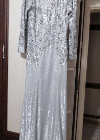 Elbise Gri Nakışlı Uzun Kollu Abiye Elbise 38 39 beden - Görsel 6