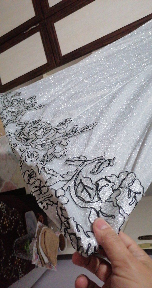 Elbise Gri Nakışlı Uzun Kollu Abiye Elbise 38 39 beden - Görsel 4