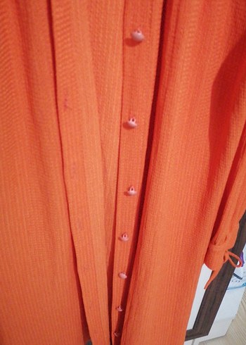 Kadın Turuncu Pilili Bol Kesim Kumaş Pantolon takım 44 46 arası - Görsel 7