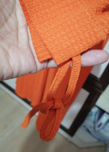 Kadın Turuncu Pilili Bol Kesim Kumaş Pantolon takım 44 46 arası - Görsel 6