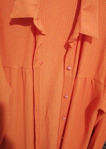 Kadın Turuncu Pilili Bol Kesim Kumaş Pantolon takım 44 46 arası - Görsel 8